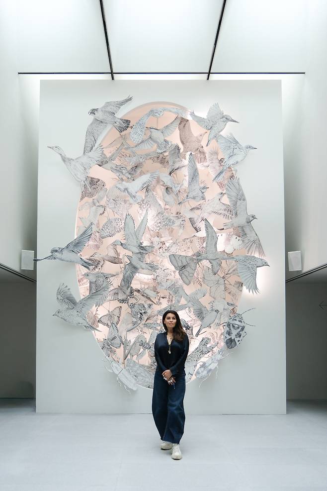 Artist and stage designer Es Devlin poses for a photo during a press conference for her upcoming solo exhibition, “The Third Poem: Come Home Again” at Futura Seoul in Jongno District, central, Seoul on Aug. 14. FUTURA SEOUL