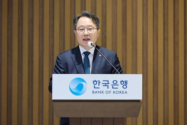 ▲권민수 한국은행 부총재가 21일 서울 중구 한은에서 열린 취임식에서 발언하고 있다.