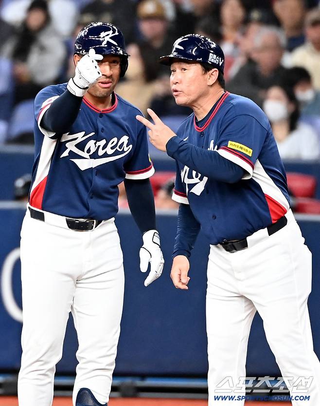 3일 일본 오사카 교세라돔에서 열린 WBC(월드베이스볼클래식) 한국과 오릭스 버팔로스의 경기. 4회초 2사 존스가 안타를 치고 기뻐하고 있다. 오사카(일본)=허상욱 기자wook@sportschosun.com/2026.03.03/