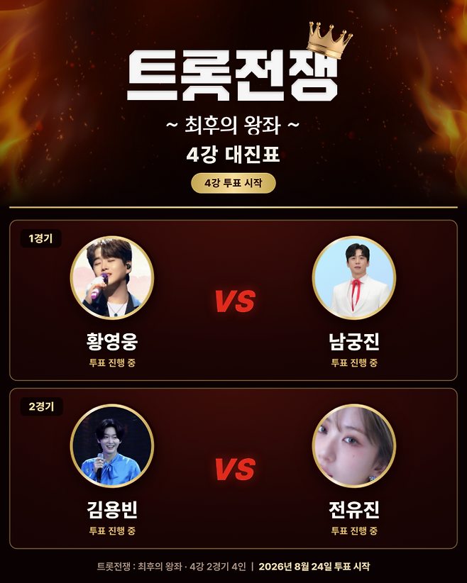 ‘트롯 전쟁’ 4강 돌입, 황영웅 vs 남궁진 결승행 경쟁 (출처: 리매치)