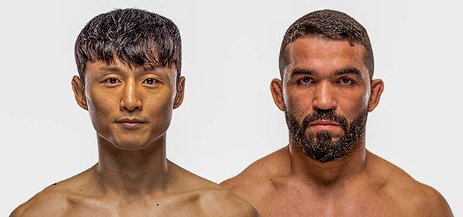 왼쪽부터 UFC 명예의 전당 헌액자 ‘코리안 슈퍼보이’ 최두호, Bellator 제8·9대 라이트급 챔피언 및 제6·8·10대 페더급 챔피언 파트리시우 안드레 지소자 프레이리. 사진=TKO