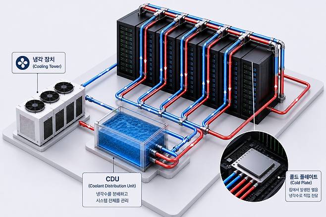 AI로 제작한 액체냉각 인프라 개념도 (LG CNS 제공)