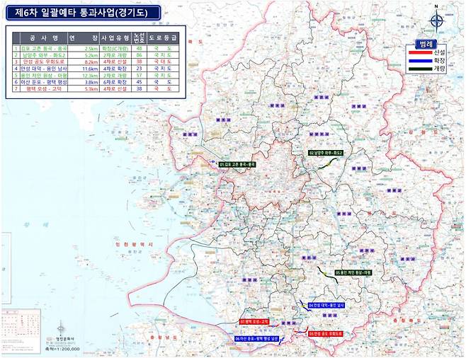일괄예타를 통과한 경기도내 7개 노선 사업 현황도. 경기도 제공