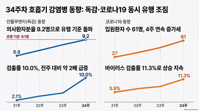 34주차 인플루엔자·코로나 동향. 인공지능(AI)&nbsp;‘Gemini Notebook’으로 생성한 이미지