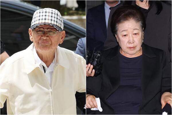 이만희 신천지 총회장(왼쪽)과 한학자 통일교 총재. 연합뉴스