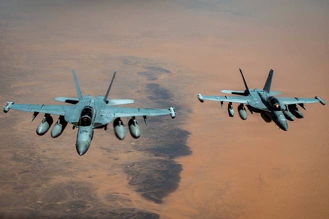 중동에서 작전 중인 미군 E/A-18G 전자전 항공기(기사와 직접 관련 없음) [미 중부사령부 엑스 계정. 재판매 및 DB 금지]