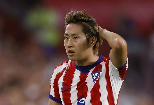 Soccer Football - LaLiga - Sevilla v Atletico Madrid - Ramon Sanchez Pizjuan, Seville, Spain - August 29, 2026 Atletico Madrid's Lee Kang-in reacts REUTERS/Marcelo Del Pozo        <저작권자(c) 연합뉴스, 무단 전재-재배포, AI 학습 및 활용 금지>