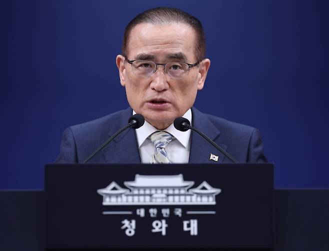 위성락 국가안보실장이 4일 청와대 춘추관에서 이재명 대통령의 프랑스 국빈 방문 관련 일정 브리핑을 하고 있다. 2026.9.4. 연합뉴스