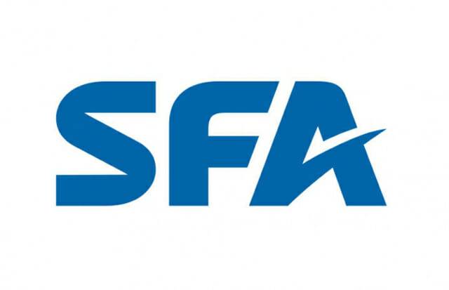 AI 기반 HBM 비파괴 검사장비 개발 소식이 전해진 7일, SFA 기업 로고가 파란색 글씨와 화살표 디자인으로 표출되고 있다.