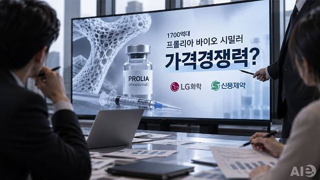 사진=생성형 AI(챗GPT) 이미지. 연간 1700억원대로 추산되는 골다공증 치료제 '프롤리아'와 바이오 시밀러(복제약) 시장 진입이 예상되는 LG화학과 신풍제약이 향후 가격경쟁력으로 승부할 지 주목된다.