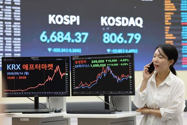 14일 서울 여의도 한국거래소에 애프터마켓이 개장되어 있다. 연합뉴스