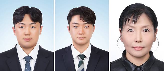 (왼쪽부터) 영남대 대학원 화학과 석사 이재훈·신현섭 씨와 지도교수 화학과 강미숙 교수