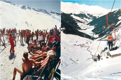 1960∼1970년대 힌터툭스 빙하 여름스키장 풍경 [칠러탈 빙하케이블카 유한회사 60주년 자료집. ⓒZillertaler Gletscherbahn GmbH & Co. KG]