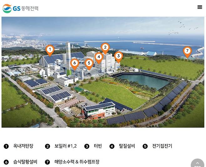 강원도 동해시 북평국가산업단지에 있는 GS동해전력의 석탄화력발전소. / GS동해전력 홈페이지 갈무리