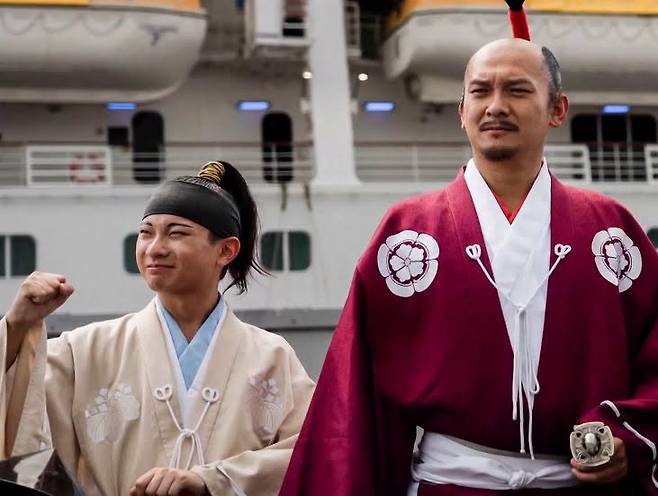 2026 아이치·나고야 아시안게임 선수촌 환영 공연에 등장한 도요토미 히데요시. 서경덕 성신여대 교수 페이스북 캡쳐