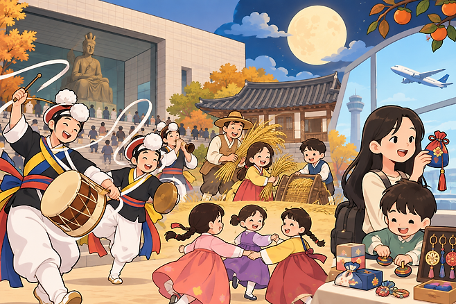 추석 연휴를 앞두고 문화계가 전통공연과 전통놀이 체험 등 다양한 행사들을 마련했다.&nbsp;생성형 AI로 만든 이미지