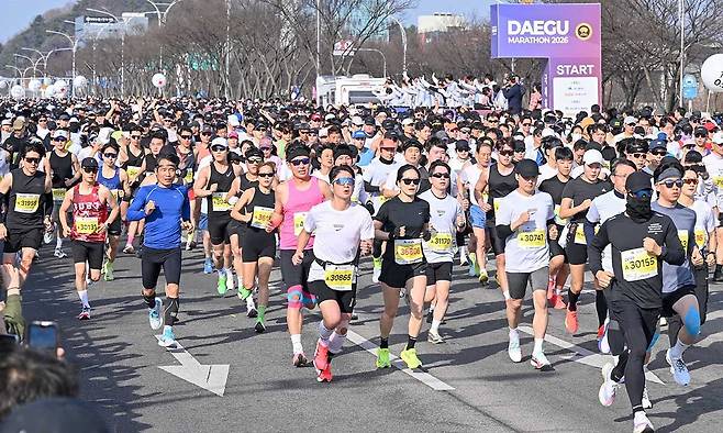 ‘2026&nbsp;대구국제마라톤’에서 참가자들이 힘차게 출발하고 있다. 대구시 제공&nbsp;