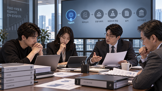 기술평가 등급 확보는 상장예비심사를 위한 출발선일 뿐이며, 이후에는 전문가회의와 실사, 질적 심사가 이어진다. (이미지=AI로 생성)