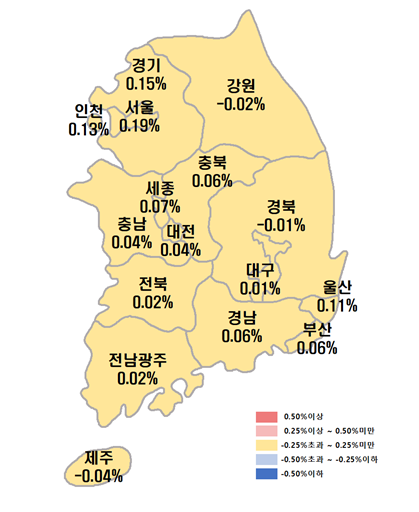 2026년 9월3주차 전국 시도별 아파트 전세가격지수 변동률. 한국부동산원 제공