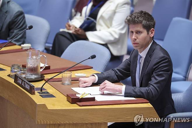 23일(현지시간) 미국 뉴욕 유엔본부에서 열린 안전보장이사회(안보리) 회의에 참석한 샘 올트먼 오픈AI CEO  [EPA=연합뉴스]