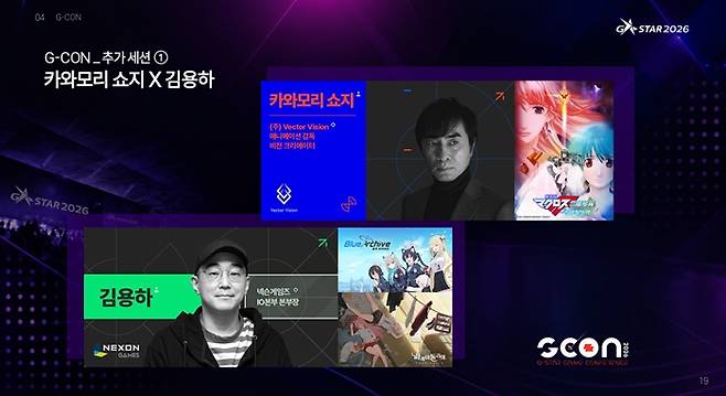 김용하 넥슨게임즈 본부장과 카와모리 쇼지 애니메이션 감독의 대담이 G-CON에서 진행된다. / 자료=지스타조직위원회