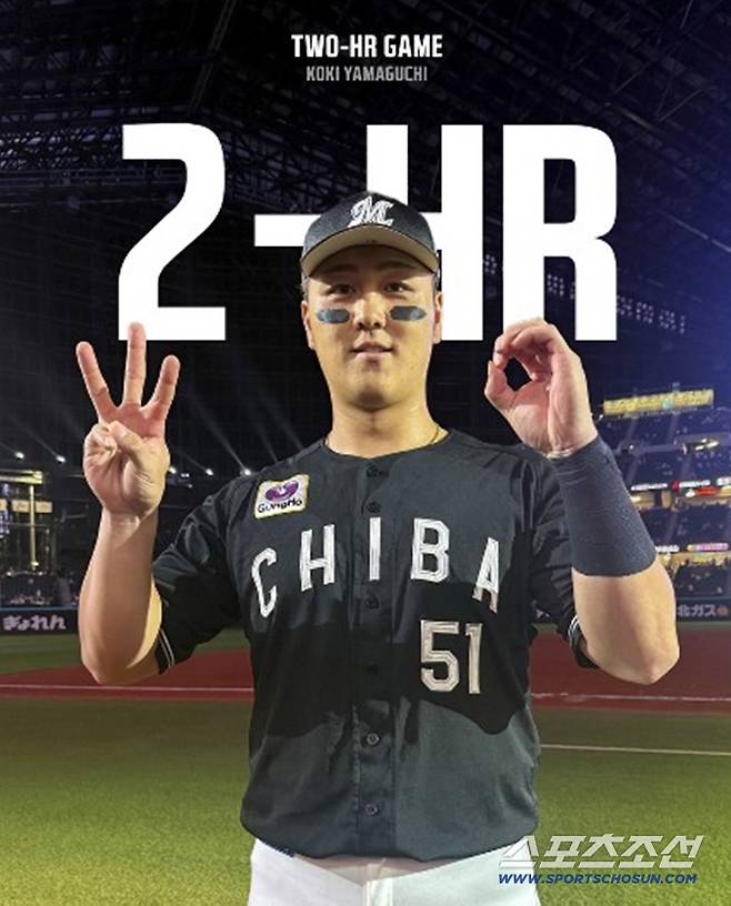 야마구치는 지난 5월 13일 시즌 첫 홈런을 신고한 뒤 폭주했다. 10월에 열린 5경기에서 5개를 터트리는 괴력을 보였다. 사진캡처=지바 롯데 마린즈 SNS