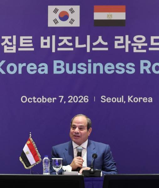 대한상공회의소(회장 최태원)는 이집트 대통령 방한을 계기로 산업통상부, 이집트 투자통상부, 주한이집트대사관과 공동으로 7일 서울 롯데호텔에서 '한-이집트 비즈니스 라운드테이블'을 개최했다. 압델 파타 알시시 이집트 대통령이 개회사를 하고 있다. 사진=대한상공회의소