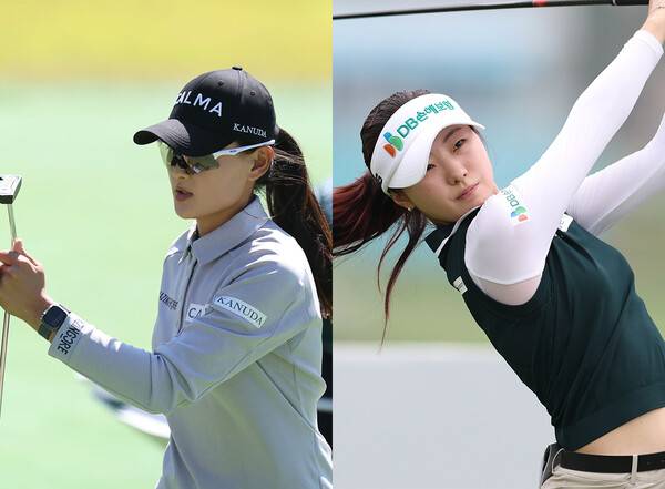 2026년 한국여자프로골프(KLPGA) 투어 '변형 스테이블포드 방식'의 HJ중공업·동부건설 챔피언십에 출전한 최예본 프로가 1라운드에서 경기하는 모습이다. 그리고 한아름 프로. 사진제공=KLPGA (사진을 무단으로 사용하지 마십시오.)