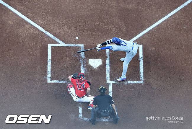 [사진] LA 다저스 오타니 쇼헤이가 헛스윙 삼진을 당하고 있다. ⓒGettyimages(무단전재 및 재배포 금지)