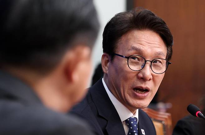 김민석 더불어민주당 대표가 8일 서울 여의도 국회에서 다이빙 주한중국대사를 접견하며 발언하고 있다. 뉴시스