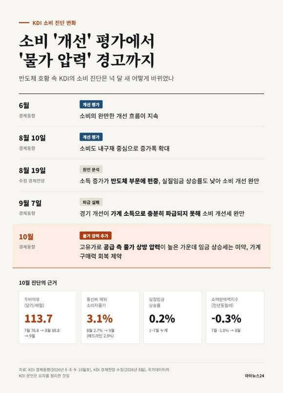 KDI의 경제동향 분석 중 소비 부문에 대한 평가의 추이