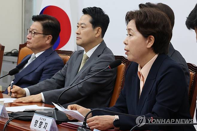 발언하는 양향자 최고위원 (서울=연합뉴스) 이동해 기자 = 국민의힘 양향자 최고위원이 24일 국회에서 열린 최고위원회의에서 발언하고 있다. 2026.8.24 eastsea@yna.co.kr