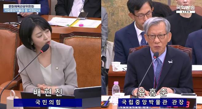 배현진 의원과 유홍준 국립중앙박물관장(국회방송 생방송 캡처)