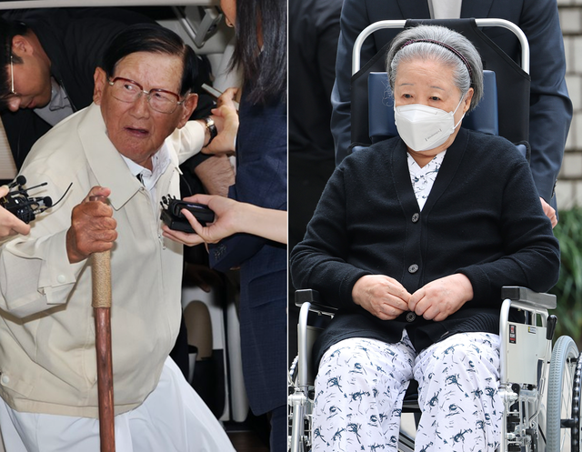 왼쪽부터 이만희 신천지예수교증거장막성전 총회장, 한학자 세계평화통일가정연합 총재. [연합뉴스 사진 갈무리]