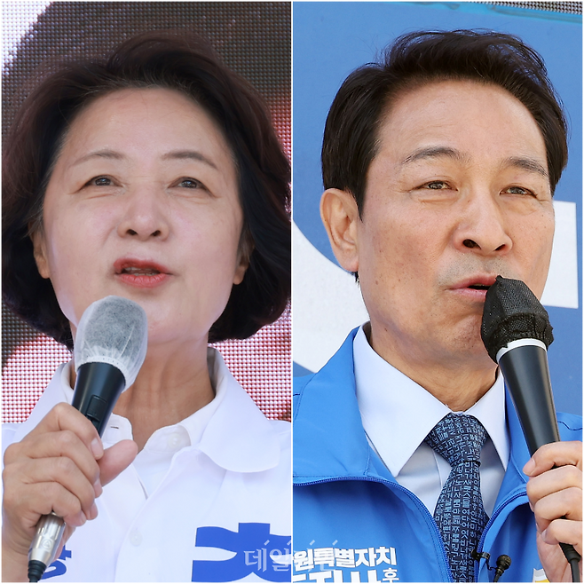 추미애(왼쪽) 경기도지사와 우상호 강원도지사 ⓒ데일리안 홍금표 기자