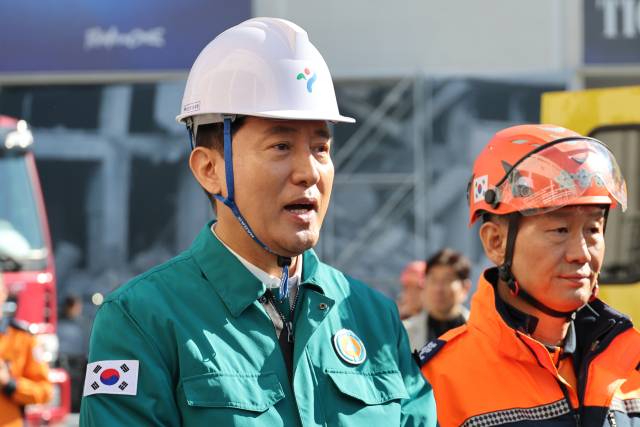 ▲오세훈 서울시장이 22일 서울 양천구 목동종합운동경기장에서 열린 2026년 하반기 재난 대응 안전한국훈련을 마친 뒤 발언하고 있다. ⓒ연합뉴스