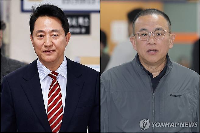오세훈 서울시장(왼쪽)과 정치브로커 명태균 씨 [공동취재·연합뉴스 자료사진. 재판매 및 DB 금지]