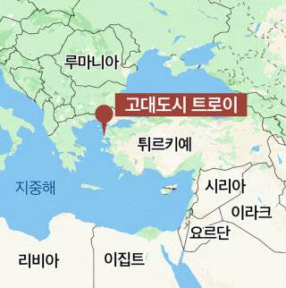 고대도시 트로이의 추정 위치.