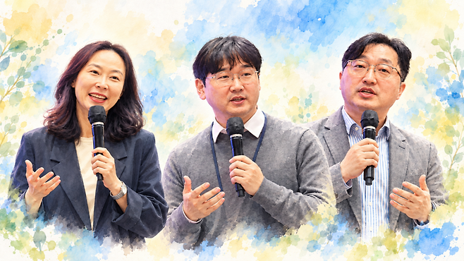 (왼쪽부터) 이윤경 한국문화관광연구원 콘텐츠연구본부장, 서우석 비마이프렌즈 대표, 안숭범 경희대학교 K-컬처·스토리콘텐츠연구소장. 이날 세 연사는 AI 전환에 따른 콘텐츠 산업의 구조적 변화부터 팬덤 비즈니스의 확장, K-콘텐츠의 지속가능성 등을 각기 다른 관점에서 진단했다. (이미지=AI로 생성)