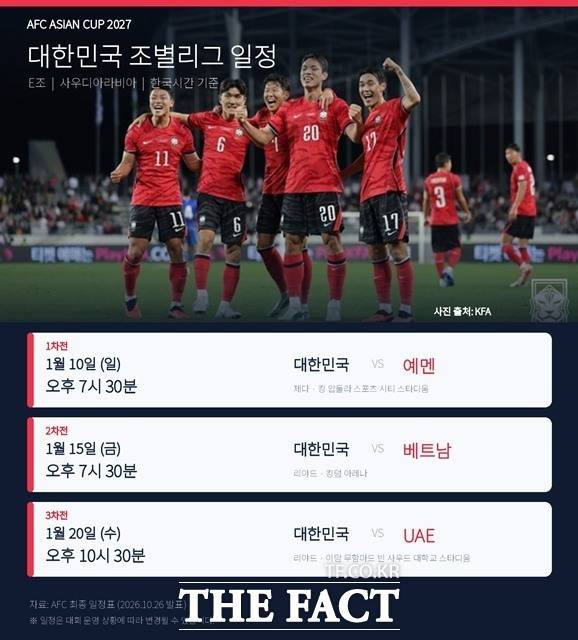 한국의 2027 아시안컵 조별리그 일정./AFC
