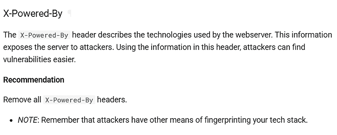 ▲OWASP가 공개한 'X-Powered-By' 헤더 관련 권고사항. [출처: OWASP]