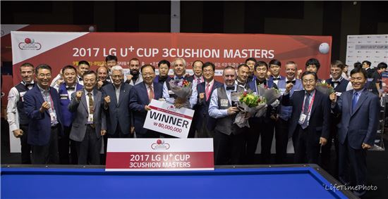 마르코 자네티(이탈리아)가 LG U플러스컵 3쿠션 마스터스에서 우승했다. 사진=대한당구연맹 제공