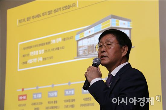 김성영 이마트24 대표가 지난 7월13일 서울 삼성동 코엑스몰에서 기자간담회를 열어 향후 전략을 설명하고 있다.