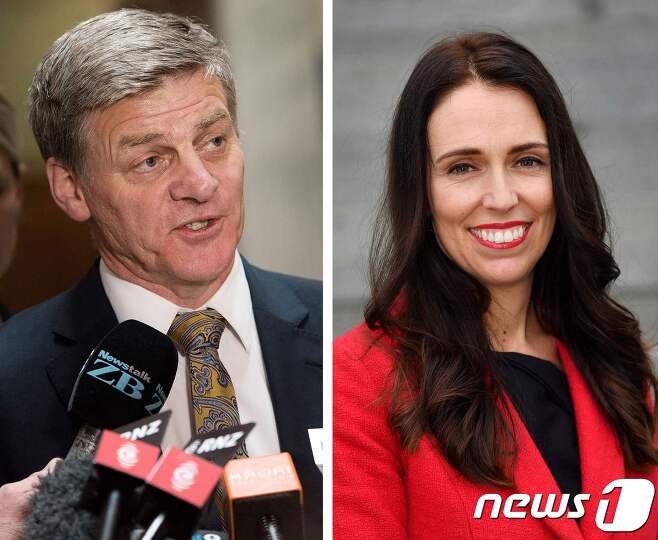 23일 뉴질랜드 총선에서 4연임에 도전하는 여당 국민당의 빌 잉글리시 총리(왼쪽)와 30대 여성 총리에 도전장을 낸 노동당의 재신더 아던 대표© AFP=뉴스1