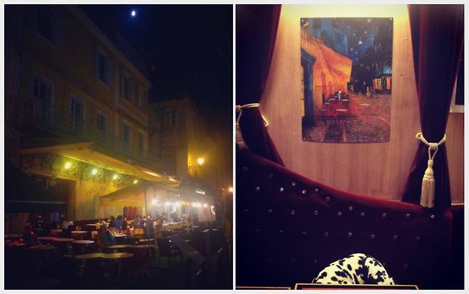 프로방스 도시 아를의 카페 드 뉘(Café de Nuit). “야행성 방랑자들은 머무를 돈이 없거나 너무 술에 취하면 이곳을 피난처로 삼는다.” 고흐의 그림 속 배경 Café de Care(역전다방)은 1888년 당시 24시간 영업을 했다.© News1