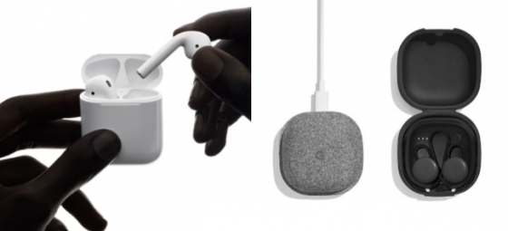 애플 '에어팟'(왼쪽)과 구글 '픽셀버드'.