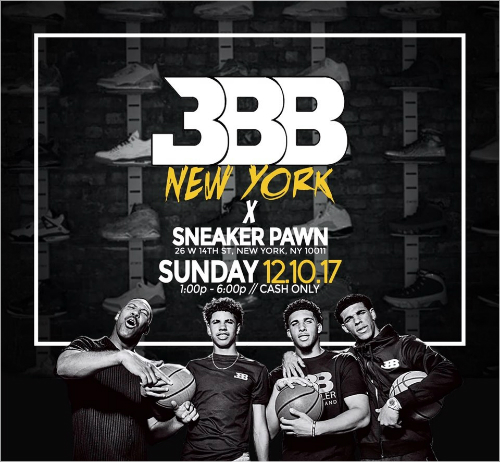 최근 미국 뉴욕에서 끝난 볼 가족의 신발 브랜드의 홍보 포스터. 라바 볼과 그의 세 아들들이 다정하고 포즈를 취하고 있다 (사진=빅볼러브랜드 트위터)