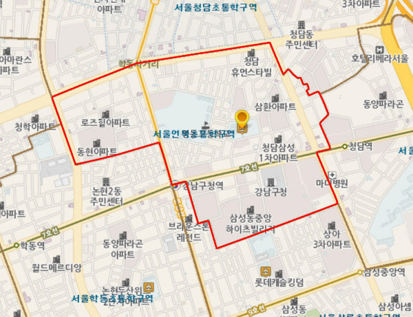 서울 언북초등학교의 통학구역. /자료=학구도 알림 서비스
