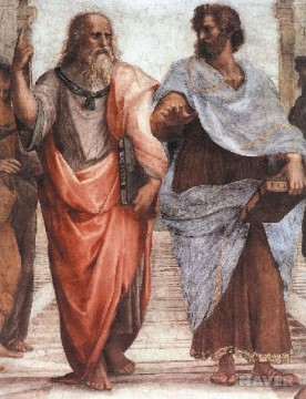라파엘로가 그린 '아테네학당'에서 하늘을 가리키는 플라톤과 땅을 가리키는 아리스토텔레스. [네이버]
