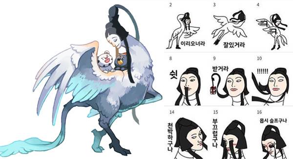 네티즌들이 그린 인면조 팬아트와 이모티콘. 팬아트는 yoo(트위터 @seafoodbf)의 작품.